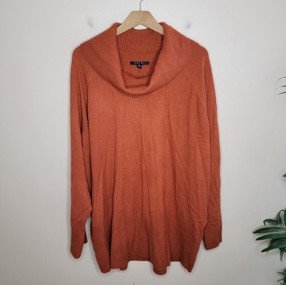 Cyrus | Dark Burnt Orange Cowl Draped Neck Sweater Plus Size 3X - Picture 1 of 5